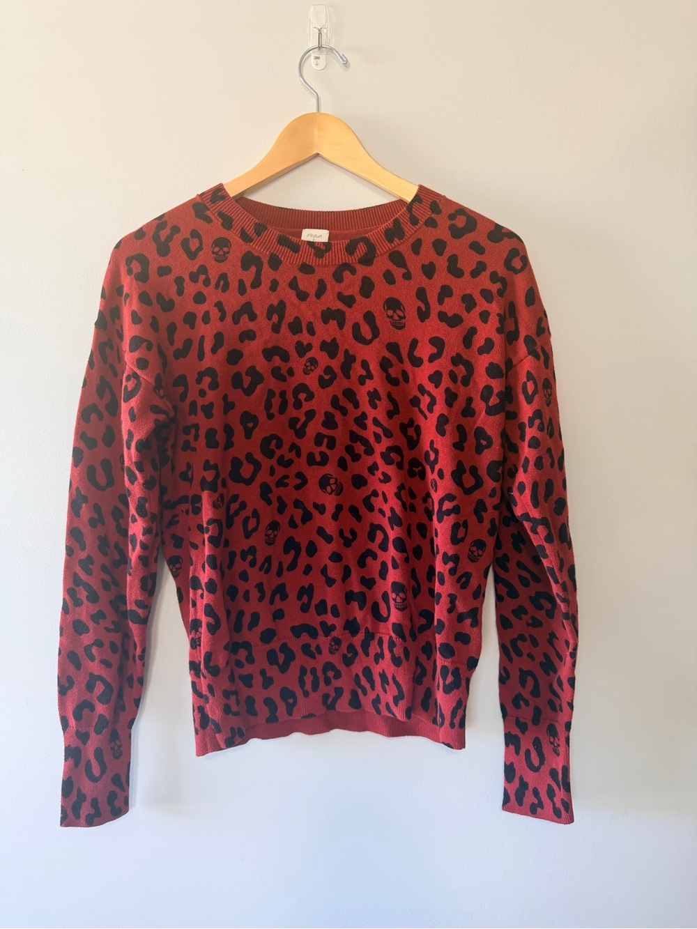 Red Leopard Print Crewneck Sweater - Small